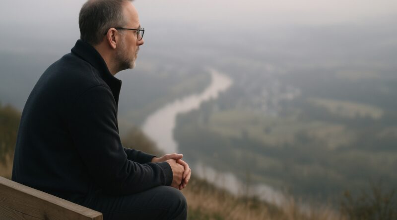 Man overlooking a valley in quiet contemplation