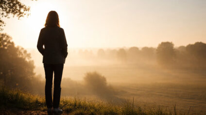 Photo image of female looking across the distance