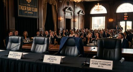 Image of luncheon with empty seats